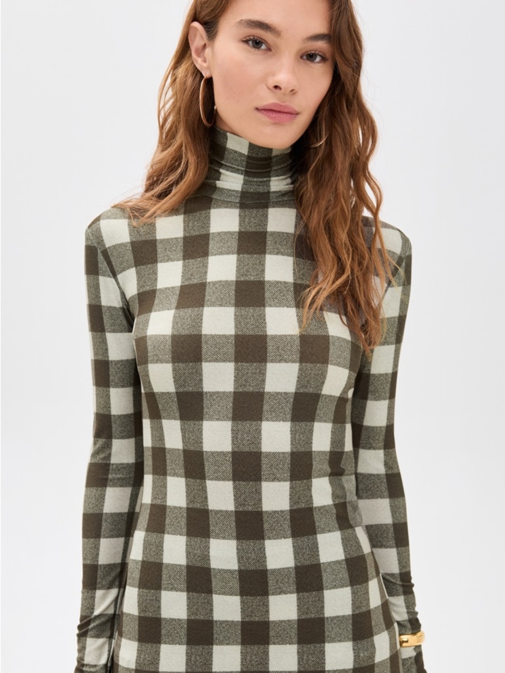 Norma Kamali Olive & Cream Check Turtleneck